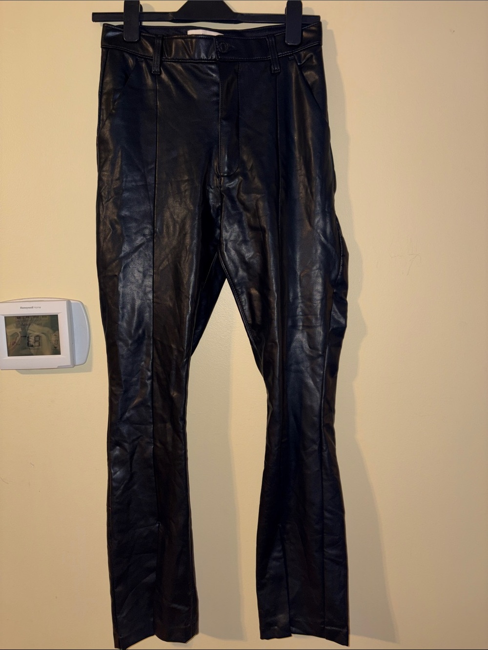 Abercrombie Black Faux Leather Straight-Leg Pants